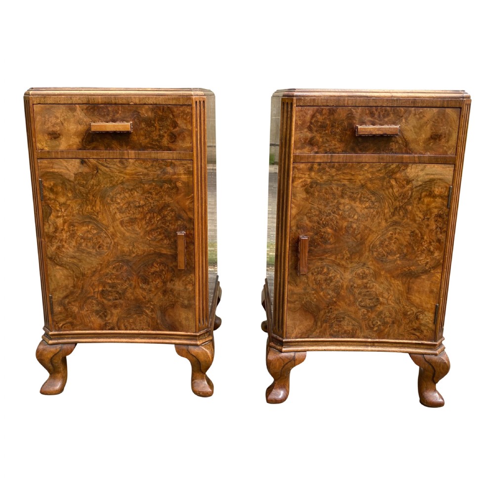 Pair of Art Deco Burr Walnut Bedside Cupboards View II