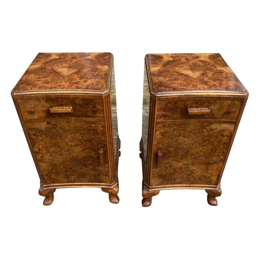 Pair of Art Deco Burr Walnut Bedside Cupboards View III