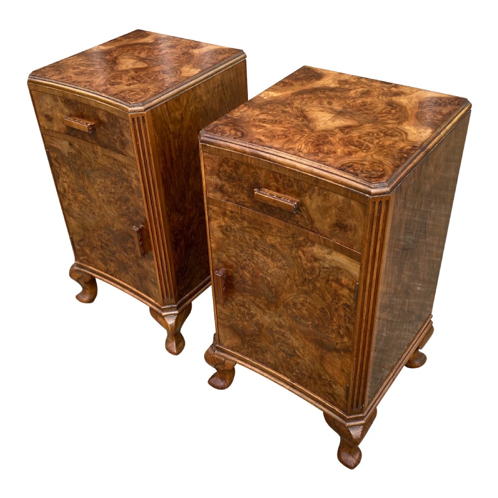 Pair of Art Deco Burr Walnut Bedside Cupboards View IV