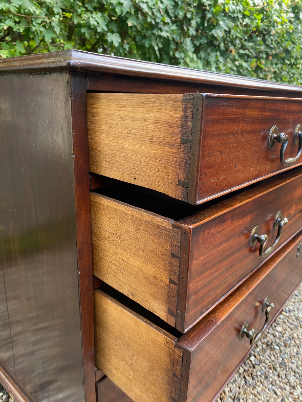 Georgian Solid Mahogany Chest Of Drawers Of Small Proportions With Ogee Feet & Swan Neck Handles View III