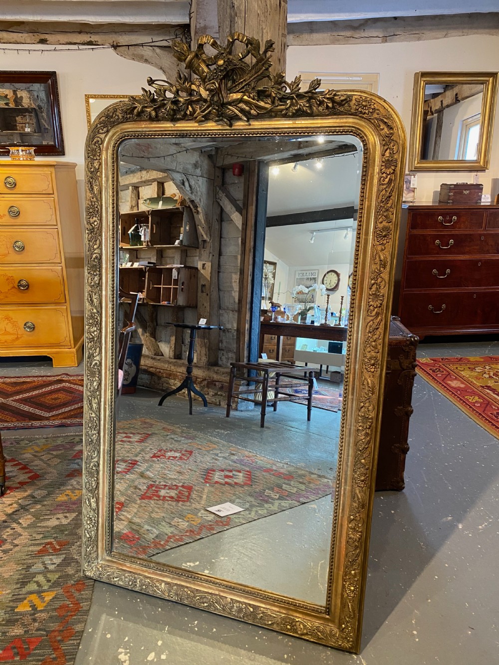 Large 19th Century French Decorative Gilt Mirror c. 1870 View III