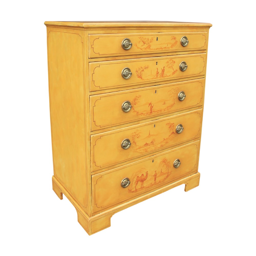 George II Solid Mahogany Chest Of Drawers Beautifully Decorated With Oriental Scenes View II