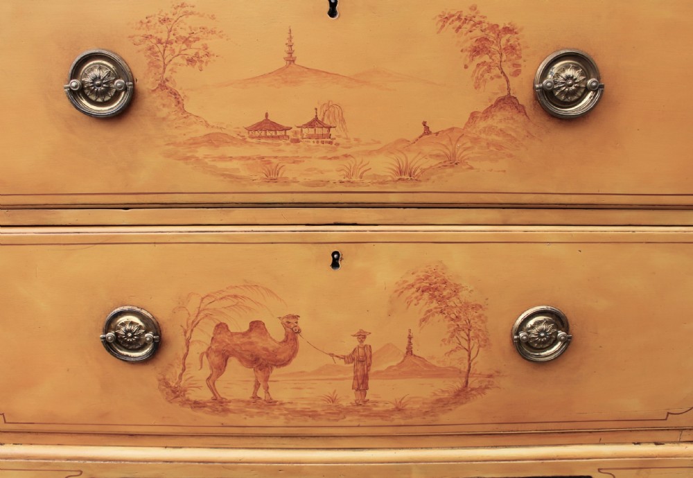 George II Solid Mahogany Chest Of Drawers Beautifully Decorated With Oriental Scenes View III