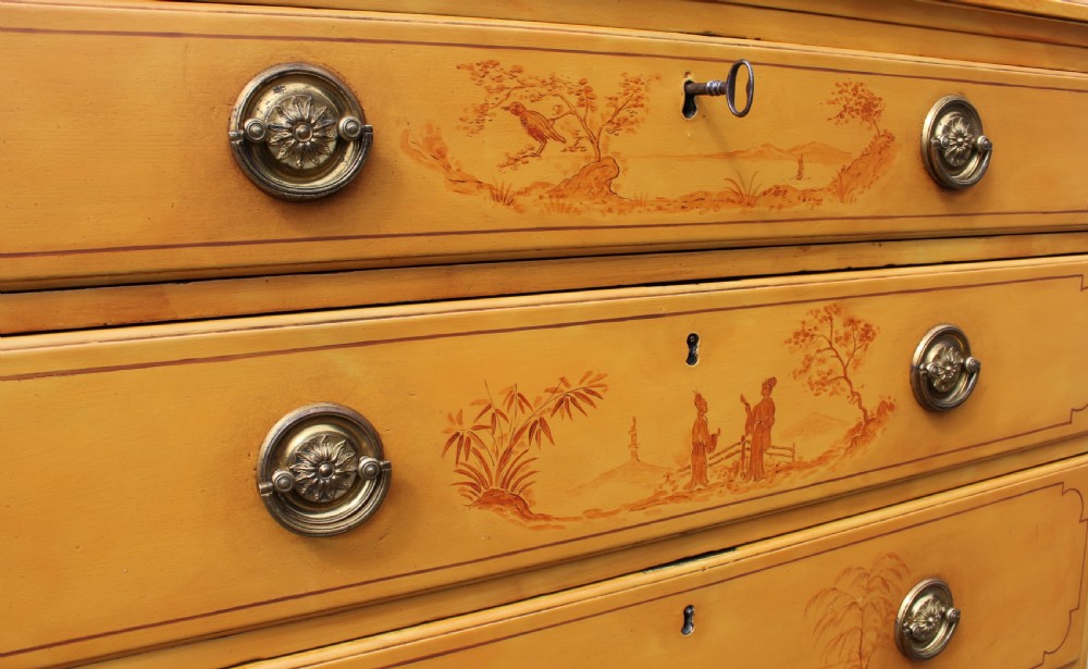 George II Solid Mahogany Chest Of Drawers Beautifully Decorated With Oriental Scenes View V
