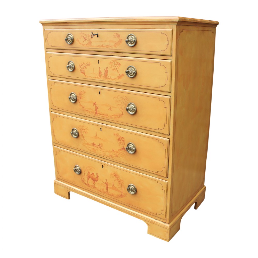 George II Solid Mahogany Chest Of Drawers Beautifully Decorated With Oriental Scenes View VI