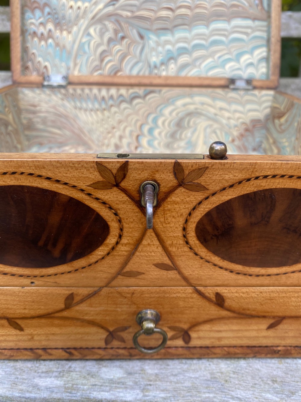 Rare Georgian Harewood & Marquetry Box c. 1800 View V