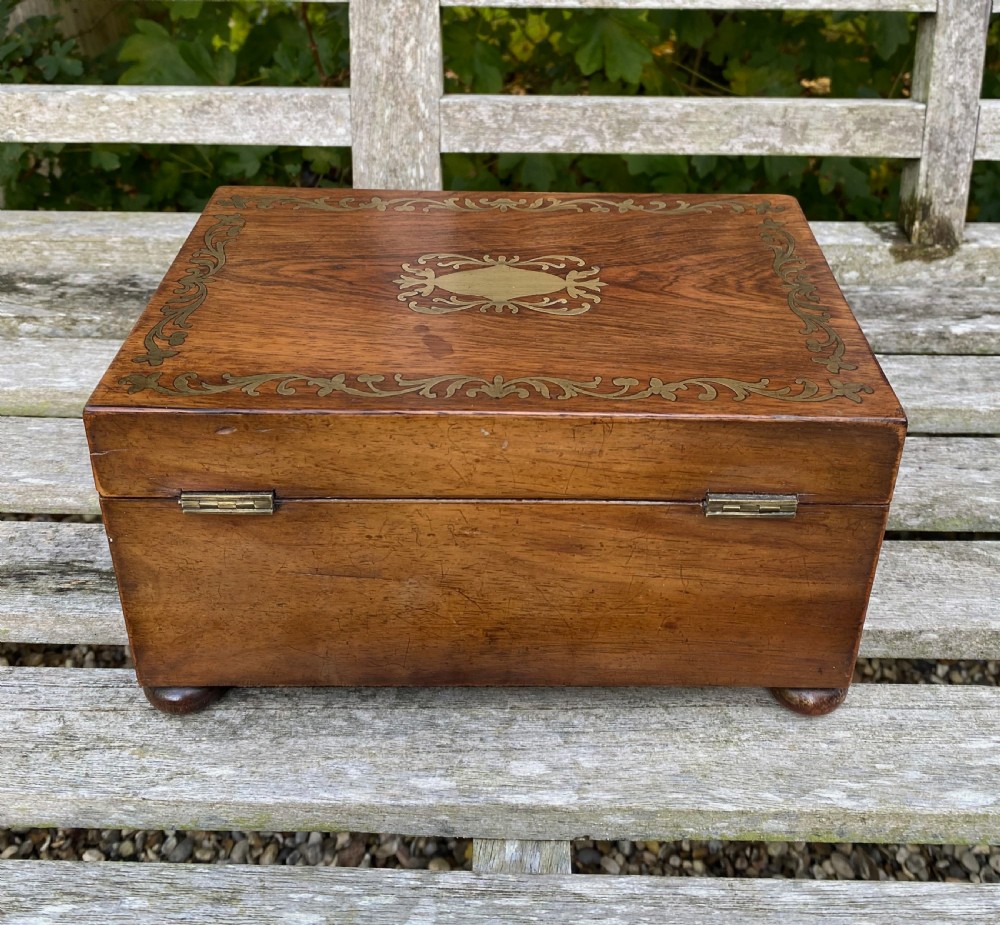 Regency Period Rosewood Brass Inlaid Jewellery Box c. 1820 View V