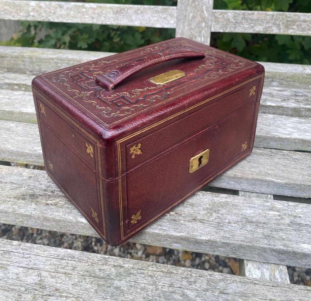 Small 19th Century Leather Bound Jewellery Box Or Key Box