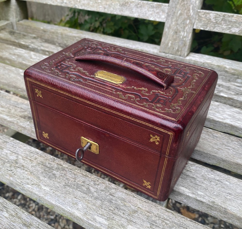Small 19th Century Leather Bound Jewellery Box Or Key Box View X