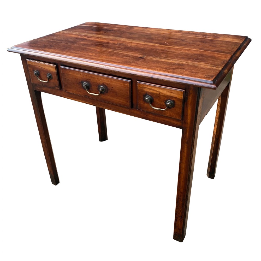 Rare George II / Georgian Three Drawer Solid Plum Wood Side Table / Lowboy c. 1740 View II