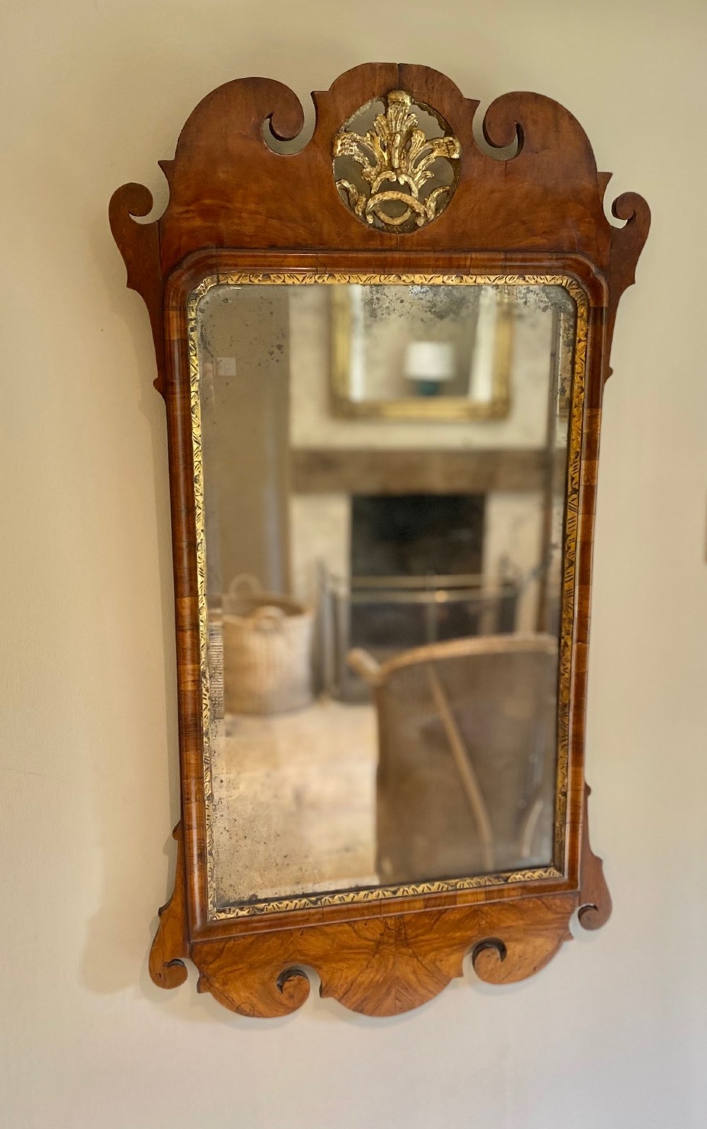 Georgian George II Walnut & Gilt Mirror