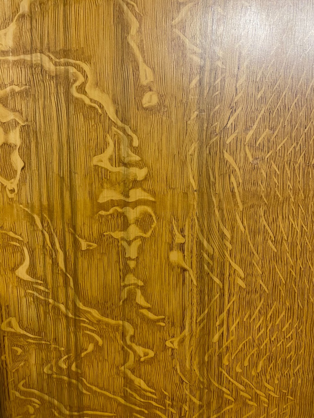 A 19th-century two-door wooden wardrobe featuring scumble faux oak paintwork, a moulded top cornice, double panelled doors, and a solid plinth base. View II