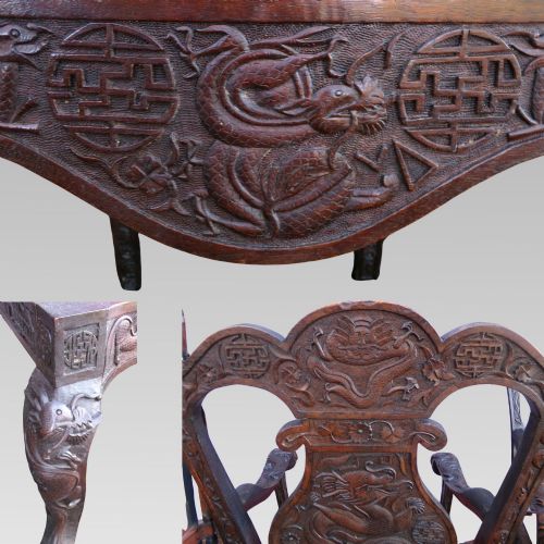 EXCEPTIONAL ANTIQUE CHINESE QING DYNASTY CARVED ORIENTAL DRAGON ARM CHAIRS - ADDITIONAL PHOTO 4