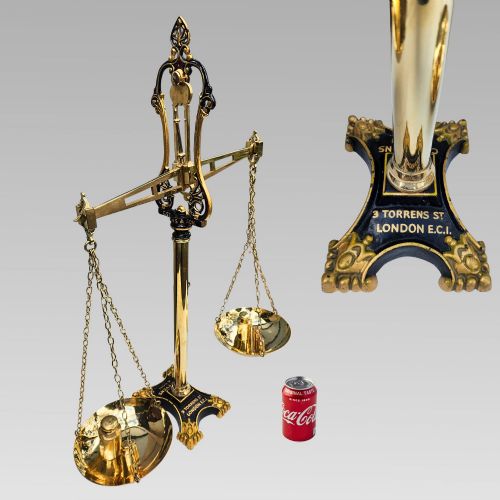 Exceptional Antique City of London Brass Bankers Scales C. Stevens Gold Gilt Ec1