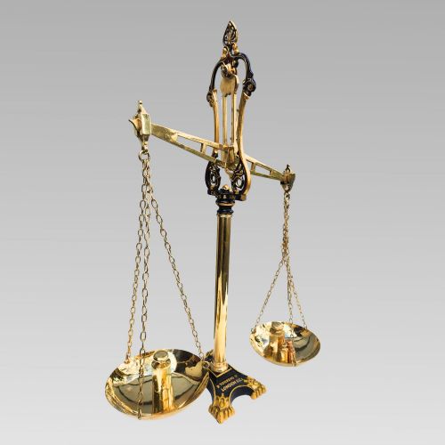 fig 1. Exceptional Antique City of London Brass Bankers Scales C. Stevens Gold Gilt EC1