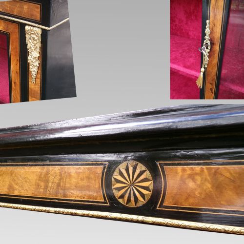 EXCEPTIONAL ANTIQUE 19TH CENTURY WALNUT VENEER EBONISED DISPLAY CABINET BOOKCASE - ADDITIONAL PHOTO 4
