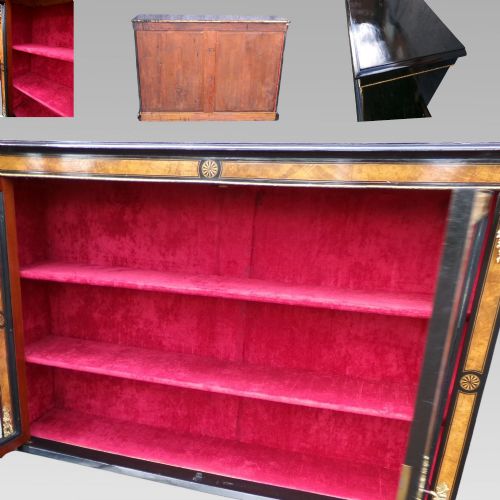 EXCEPTIONAL ANTIQUE 19TH CENTURY WALNUT VENEER EBONISED DISPLAY CABINET BOOKCASE - ADDITIONAL PHOTO 5