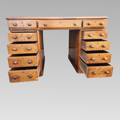 EXCEPTIONAL ANTIQUE VICTORIAN OAK PEDESTAL OFFICE PARTNERS WRITING DESK - ADDITIONAL PHOTO 4