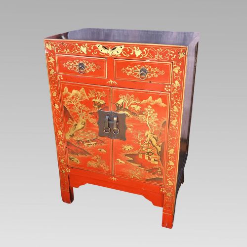 Original Quality Vintage Oriental Chinese Chinoiserie Red Laquer Storage Cabinet