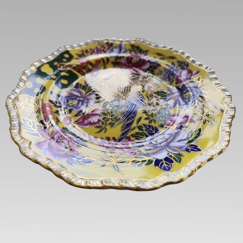 fig 3. Rare Masons Ironstone Patent 652974 Yellow Ground Oriental Bird Charge Plate