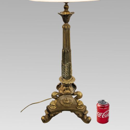 Impressive Quality Antique Gilt Brass Corinthian Column Acanthus Leaf Table Lamp