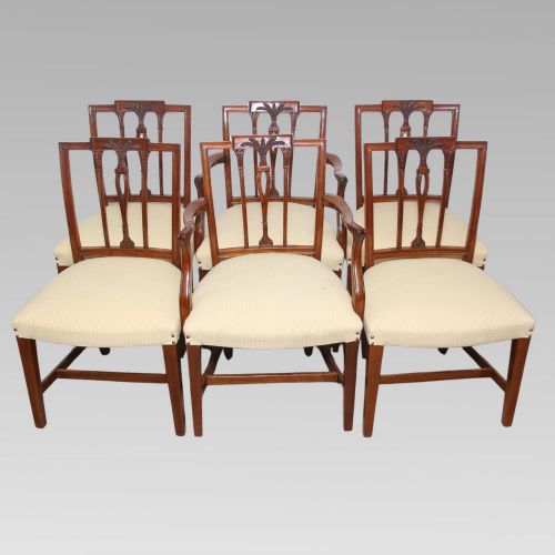 ORIGINAL QUALITY ANTIQUE HEPPLEWHITE STYLE SET OF SIX VINTAGE DINING CHAIRS