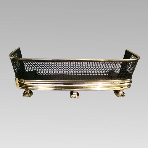 Antique 19th Century Polished Brass & Pierced Fireplace Fender, Club Lions Fire