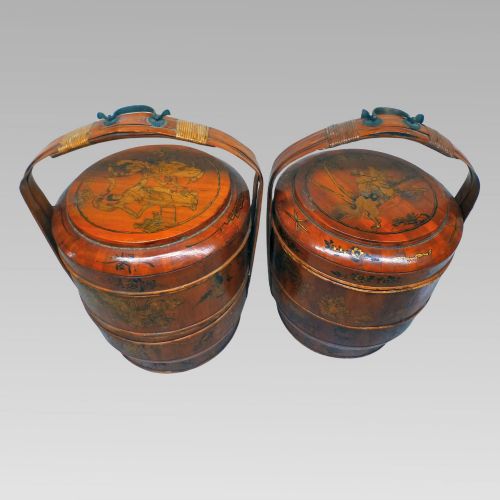 fig 1. One Fabulous Antique Oriental Chinese Bamboo Chinoiserie Lacquer Wedding Food Basket