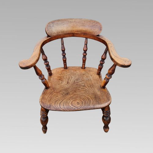 STUNNING ANTIQUE 19TH CENTURY ELM BEECH SMOKERS BOW CAPTAINS ARM CHAIR - ADDITIONAL PHOTO 1