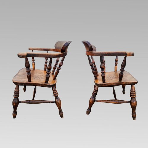 STUNNING ANTIQUE 19TH CENTURY ELM BEECH SMOKERS BOW CAPTAINS ARM CHAIR - ADDITIONAL PHOTO 2