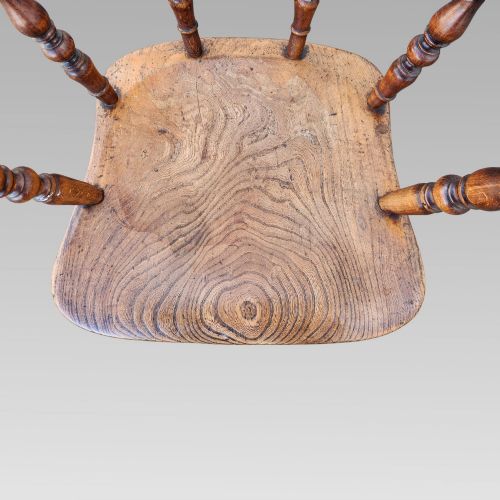 STUNNING ANTIQUE 19TH CENTURY ELM BEECH SMOKERS BOW CAPTAINS ARM CHAIR - ADDITIONAL PHOTO 4