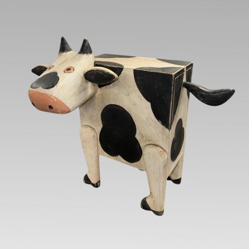 Charming Hand Painted Quality Vintage Cow Hall Side Console Table with Drawer