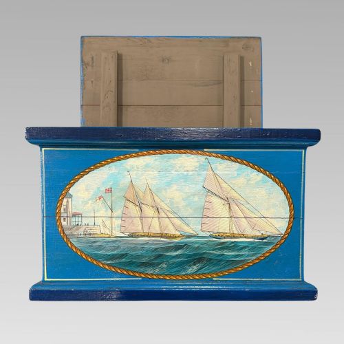 CHARMING HAND PAINTED QUALITY VINTAGE NAUTICAL COWES STORAGE BOX CHEST TRUNK - ADDITIONAL PHOTO 3