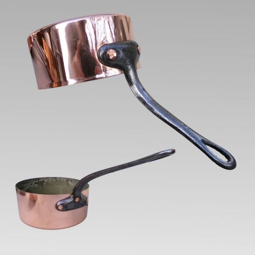 fig 2. Stunning Vintage French Set of 5 Graduated Copper & Iron Cooking Saucepans Pans