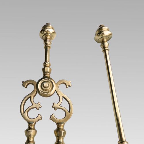 fig 1. Fabulous Antique 19th Polished Brass 3 Piece Companion Set Fire Irons Tools