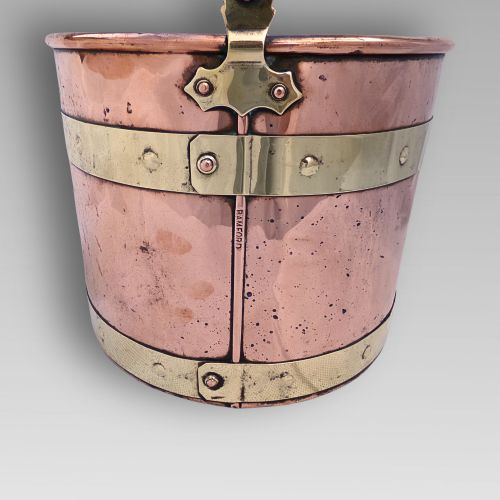 fig 1. Fabulous English Antique Bamfords Copper & Brass Coal Bucket, Kindling Fireplace