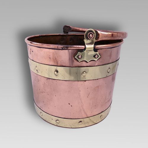 fig 2. Fabulous English Antique Bamfords Copper & Brass Coal Bucket, Kindling Fireplace