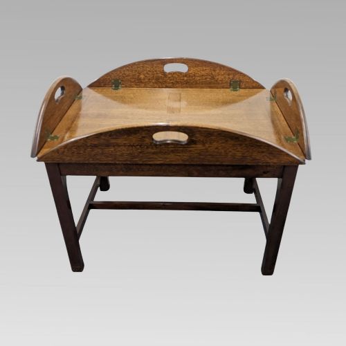 Original Quality Vintage Mahogany Military Campaign Style Butlers Tray on Stand