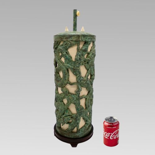 Large Quality Vintage Oriental Chinese Metal Green Dragon Verdigris Table Lamp