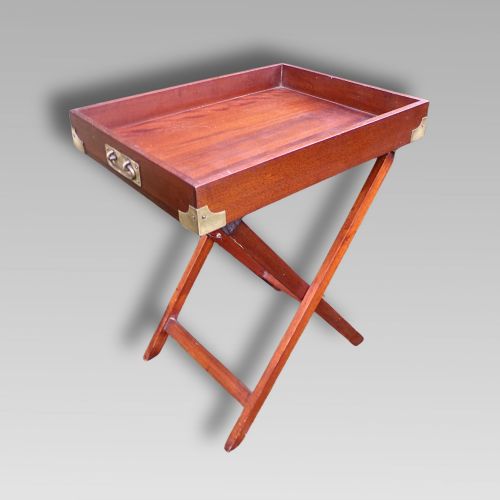 Excellent Vintage Mahogany Military Campaign Brass Butlers Tray Table on Stand
