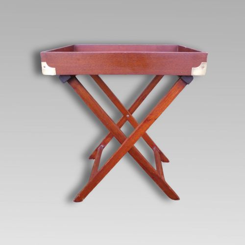 fig 1. Excellent Vintage Mahogany Military Campaign Brass Butlers Tray Table on Stand