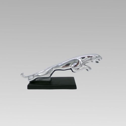 Original Vintage Chrome English Jaguar Car Desk Mascot on Black Plinth Base