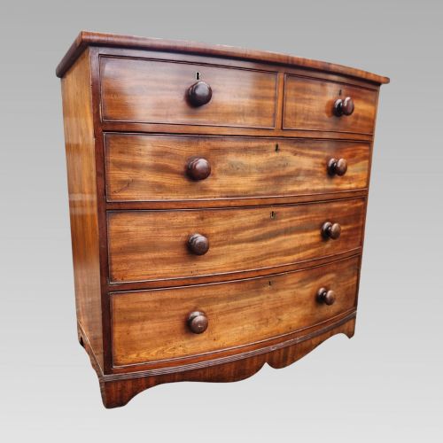 FABULOUS ANTIQUE VICTORIAN MAHOGANY CHEST OF DRAWERS BOW FRONT TURNED HANDLES