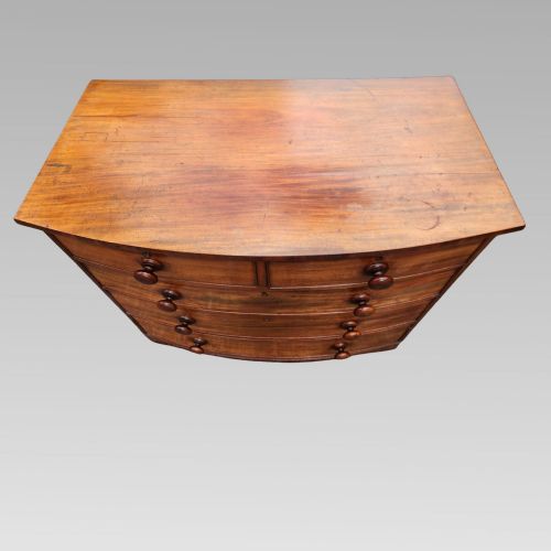 FABULOUS ANTIQUE VICTORIAN MAHOGANY CHEST OF DRAWERS BOW FRONT TURNED HANDLES - ADDITIONAL PHOTO 3