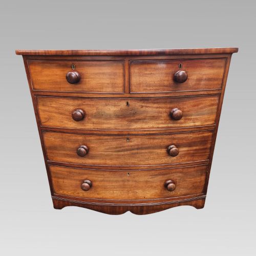 FABULOUS ANTIQUE VICTORIAN MAHOGANY CHEST OF DRAWERS BOW FRONT TURNED HANDLES - ADDITIONAL PHOTO 6