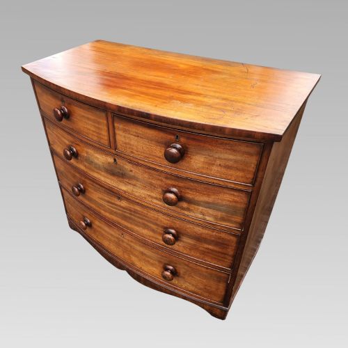FABULOUS ANTIQUE VICTORIAN MAHOGANY CHEST OF DRAWERS BOW FRONT TURNED HANDLES - ADDITIONAL PHOTO 10