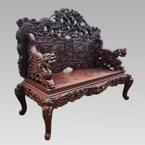 EXCEPTIONAL ANTIQUE CHINESE DRAGON ORIENTAL HALL BENCH OR SETTLE ROSEWOOD C1900 - ADDITIONAL PHOTO 1