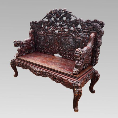 EXCEPTIONAL ANTIQUE CHINESE DRAGON ORIENTAL HALL BENCH OR SETTLE ROSEWOOD C1900 - ADDITIONAL PHOTO 2