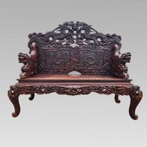 EXCEPTIONAL ANTIQUE CHINESE DRAGON ORIENTAL HALL BENCH OR SETTLE ROSEWOOD C1900 - ADDITIONAL PHOTO 14