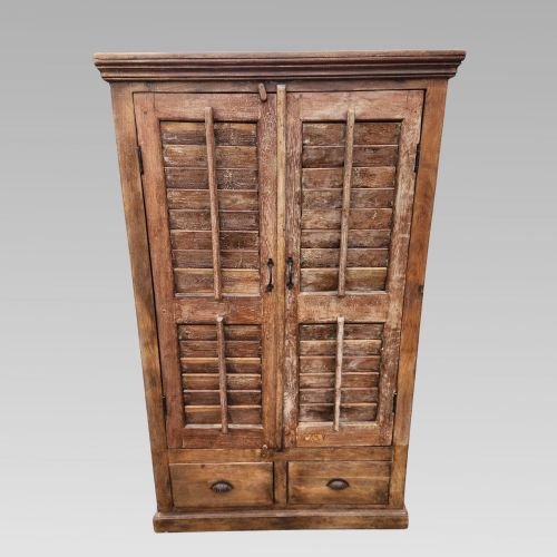 QUALITY RECLAIMED UNIQUE INDIAN ROSEWOOD LOUVRE DOOR STORAGE CUPBOARD WARDROBE - ADDITIONAL PHOTO 1